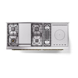 ILVE 60-Inch Nostalgie II Noblesse Natural Gas Dual Fuel Range with 7 Sealed Burners, Gridlde, French Top, and Solid Door Oven in Burgundy with Brass Trim (UN60FSQNMPBUG)