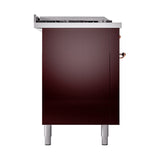 ILVE 60-Inch Nostalgie II Noblesse Propane Gas Dual Fuel Range with 7 Sealed Burners, Gridlde, French Top, and Solid Door Oven in Burgundy with Copper Trim (UN60FSQNMPBUPLP)