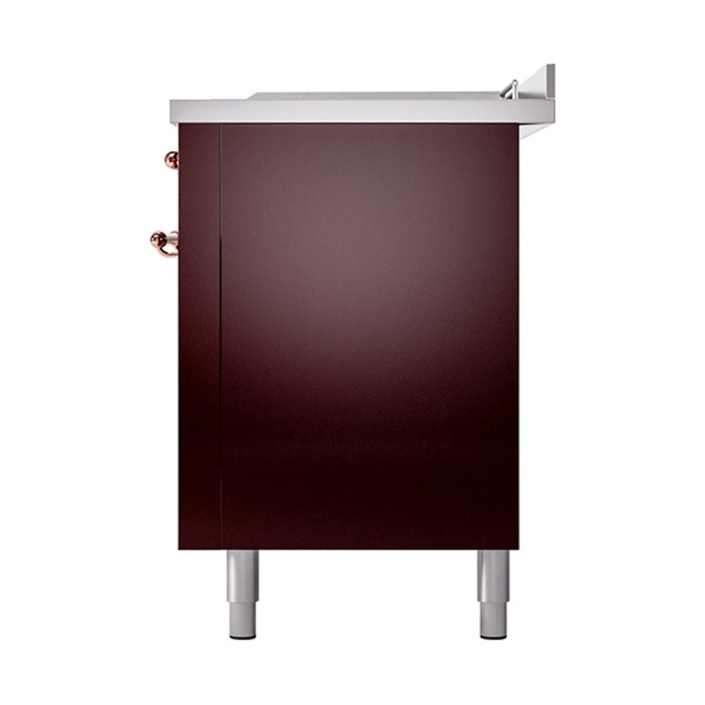 ILVE 60-Inch Nostalgie II Noblesse Propane Gas Dual Fuel Range with 7 Sealed Burners, Gridlde, French Top, and Solid Door Oven in Burgundy with Copper Trim (UN60FSQNMPBUPLP)