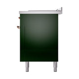 ILVE 60-Inch Nostalgie II Noblesse Propane Gas Dual Fuel Range with 7 Sealed Burners, Gridlde, French Top, and Solid Door Oven in Emerald Green with Copper Trim (UN60FSQNMPEGPLP)