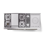 ILVE 60-Inch Nostalgie II Noblesse Natural Gas Dual Fuel Range with 7 Sealed Burners, Gridlde, French Top, and Solid Door Oven in Matte Graphite with Bronze Trim (UN60FSQNMPMGB)