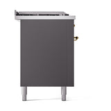 ILVE 60-Inch Nostalgie II Noblesse Natural Gas Dual Fuel Range with 7 Sealed Burners, Griddle, French Top, and Solid Door Oven in Matte Graphite with Brass Trim (UN60FSQNMPMGG)