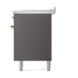 ILVE 60-Inch Nostalgie II Noblesse Natural Gas Dual Fuel Range with 7 Sealed Burners, Griddle, French Top, and Solid Door Oven in Matte Graphite with Brass Trim (UN60FSQNMPMGG)