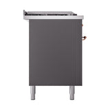 ILVE 60-Inch Nostalgie II Noblesse Natural Gas Dual Fuel Range with 7 Sealed Burners, Gridlde, French Top, and Solid Door Oven in Matte Graphite with Copper Trim (UN60FSQNMPMGP)