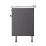 ILVE 60-Inch Nostalgie II Noblesse Natural Gas Dual Fuel Range with 7 Sealed Burners, Gridlde, French Top, and Solid Door Oven in Matte Graphite with Copper Trim (UN60FSQNMPMGP)