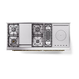 ILVE 60-Inch Nostalgie II Noblesse Propane Gas Dual Fuel Range with 7 Sealed Burners, Gridlde, French Top, and Solid Door Oven in Stainless Steel with Brass Trim (UN60FSQNMPSSGLP)