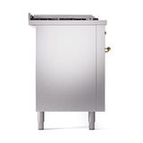 ILVE 60-Inch Nostalgie II Noblesse Natural Gas Dual Fuel Range with 7 Sealed Burners, Gridlde, French Top, and Solid Door Oven in Stainless Steel with Brass Trim (UN60FSQNMPSSG)