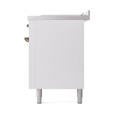ILVE 60-Inch Nostalgie II Noblesse Natural Gas Dual Fuel Range with 7 Sealed Burners, Gridlde, French Top, and Solid Door Oven in White with Bronze Trim (UN60FSQNMPWHB)