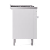 ILVE 60-Inch Nostalgie II Noblesse Natural Gas Dual Fuel Range with 7 Sealed Burners, Gridlde, French Top, and Solid Door Oven in White with Chrome Trim (UN60FSQNMPWHC)