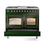 ILVE 40-Inch Nostalgie II Noblesse Natural Gas Dual Fuel Range with Triple Glass Door Oven in Emerald Green with Bronze Trim (UND40FNMPEGB)