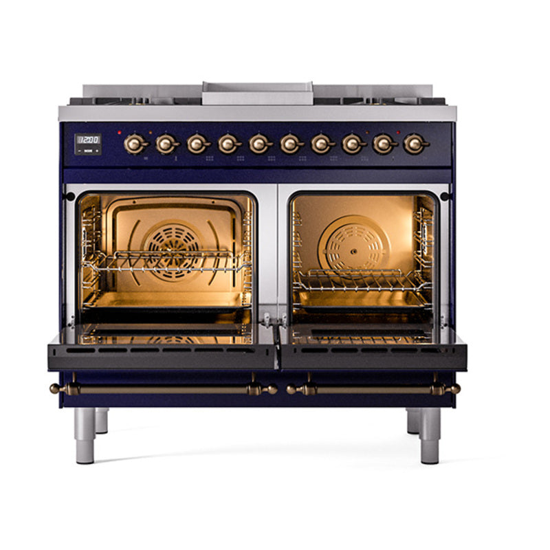 ILVE 40-Inch Nostalgie II Noblesse Propane Gas Dual Fuel Range with Triple Glass Door Oven in Midnight Blue with Bronze Trim (UND40FNMPMBBLP)