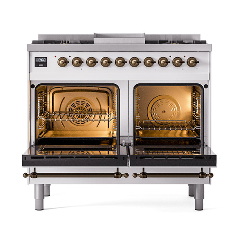 ILVE 40-Inch Nostalgie II Noblesse Propane Gas Dual Fuel Range with Triple Glass Door Oven in Custom RAL with Bronze Trim (UND40FNMPRABLP)