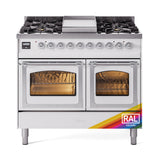ILVE 40-Inch Nostalgie II Noblesse Natural Gas Dual Fuel Range with Triple Glass Door Oven in Custom RAL with Chrome Trim (UND40FNMPRAC)