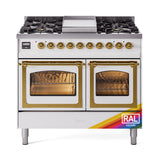 ILVE 40-Inch Nostalgie II Noblesse Propane Gas Dual Fuel Range with Triple Glass Door Oven in RAL with Brass Trim (UND40FNMPRAGLP)