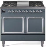 ILVE 40-Inch Nostalgie II Noblesse Propane Gas Dual Fuel Range with Solid Door Oven in Blue Grey with Chrome Trim (UND40FQNMPBGCLP)