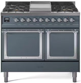 ILVE 40-Inch Nostalgie II Noblesse Natural Gas Dual Fuel Range with Solid Door Oven in Blue Grey with Chrome Trim (UND40FQNMPBGC)