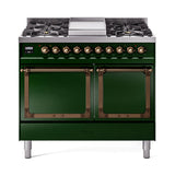 ILVE 40-Inch Nostalgie II Noblesse Propane Gas Dual Fuel Range with Solid Door Oven in Emerald Green with Bronze Trim (UND40FQNMPEGBLP)