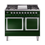 ILVE 40-Inch Nostalgie II Noblesse Propane Gas Dual Fuel Range with Solid Door Oven in Emerald Green with Chrome Trim (UND40FQNMPEGCLP)