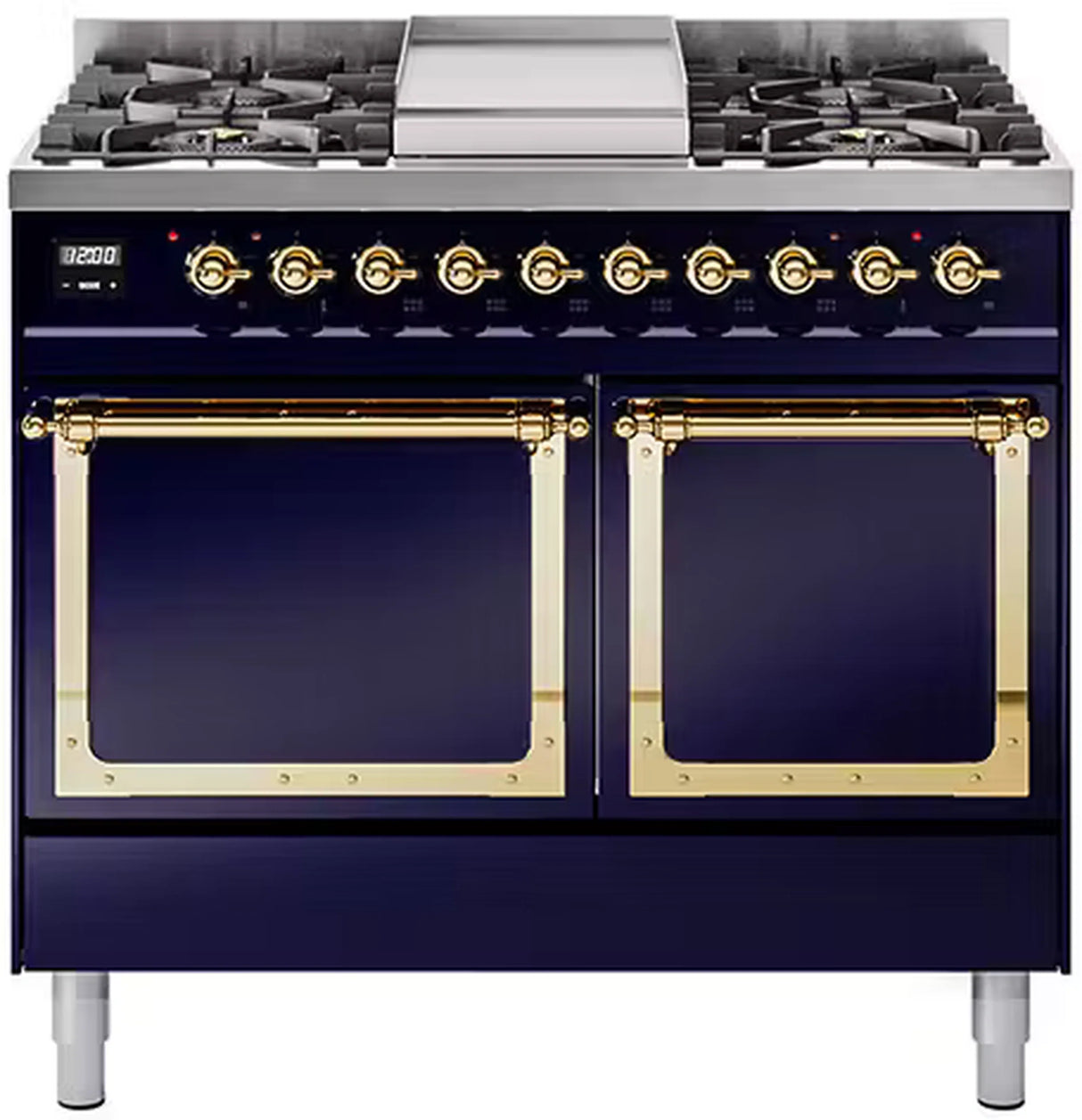 ILVE 40-Inch Nostalgie II Noblesse Propane Gas Dual Fuel Range with Solid Door Oven in Midnight Blue with Brass Trim (UND40FQNMPMBGLP)