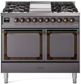 ILVE 40-Inch Nostalgie II Noblesse Propane Gas Dual Fuel Range with Solid Door Oven in Matte Graphite with Bronze Trim (UND40FQNMPMGBLP)