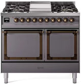 ILVE 40-Inch Nostalgie II Noblesse Natural Gas Dual Fuel Range with Solid Door Oven in Matte Graphite with Bronze Trim (UND40FQNMPMGB)