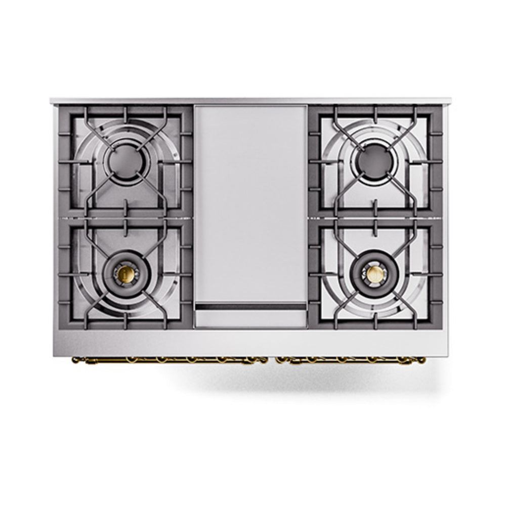 ILVE 40-Inch Nostalgie II Noblesse Propane Gas Dual Fuel Range with Solid Door Oven in Matte Graphite with Brass Trim (UND40FQNMPMGGLP)