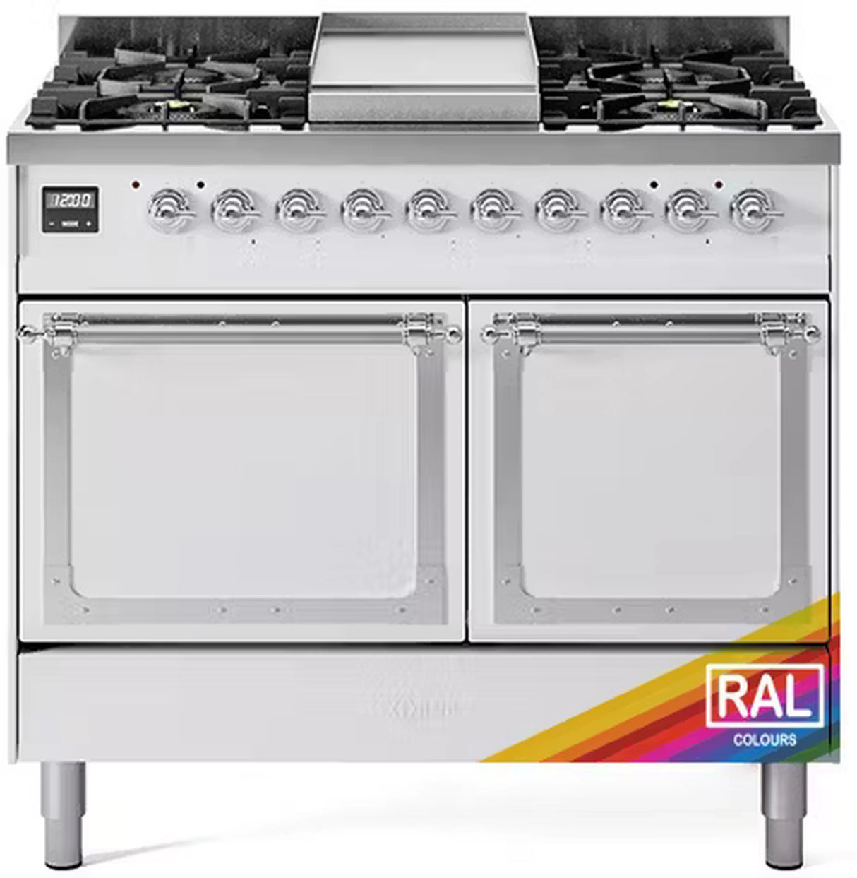 ILVE 40-Inch Nostalgie II Noblesse Propane Gas Dual Fuel Range with Solid Door Oven in Custom RAL with Chrome Trim (UND40FQNMPRACLP)