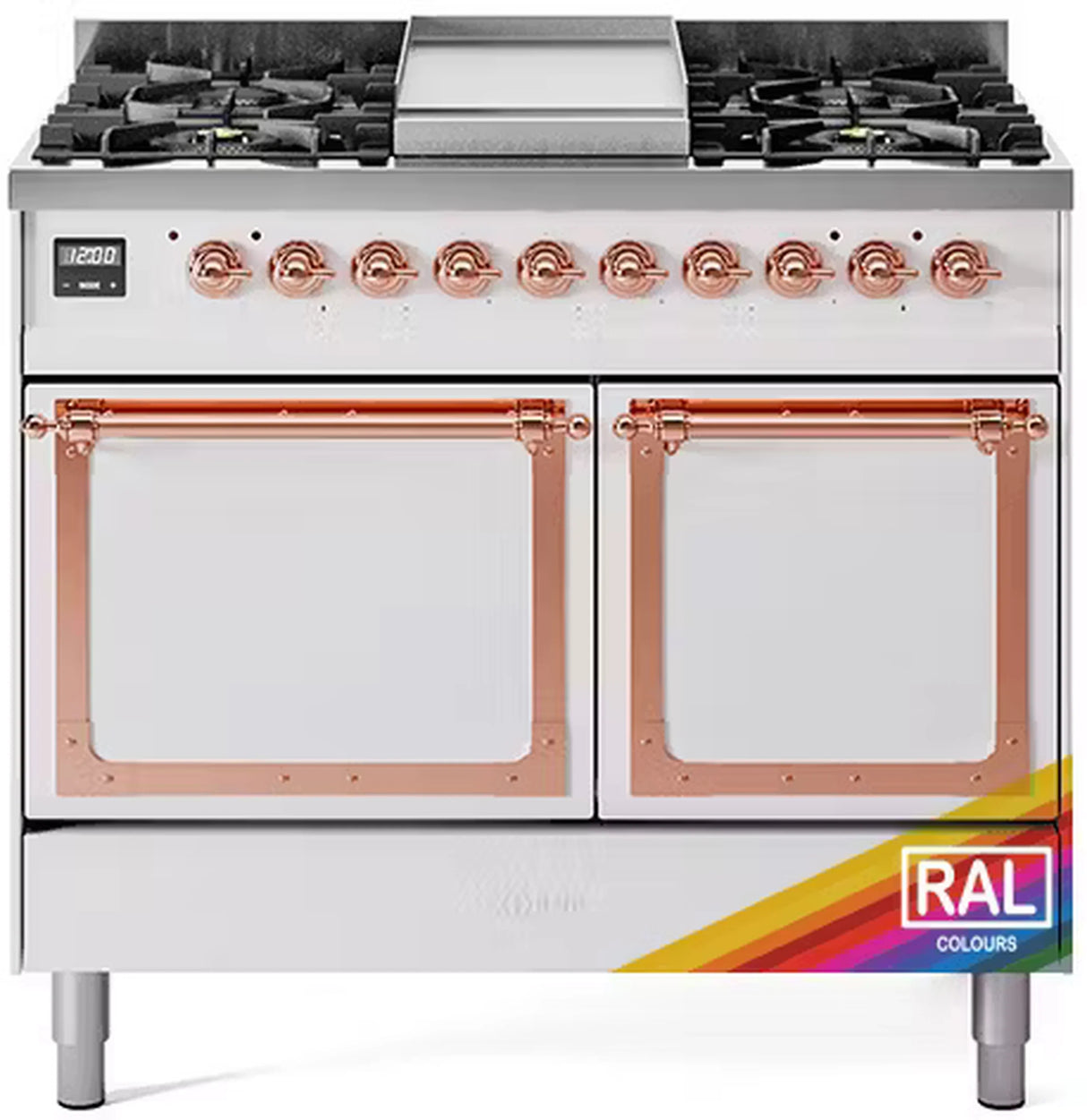 ILVE 40-Inch Nostalgie II Noblesse Propane Gas Dual Fuel Range with Solid Door Oven in Custom RAL with Copper Trim (UND40FQNMPRAPLP)