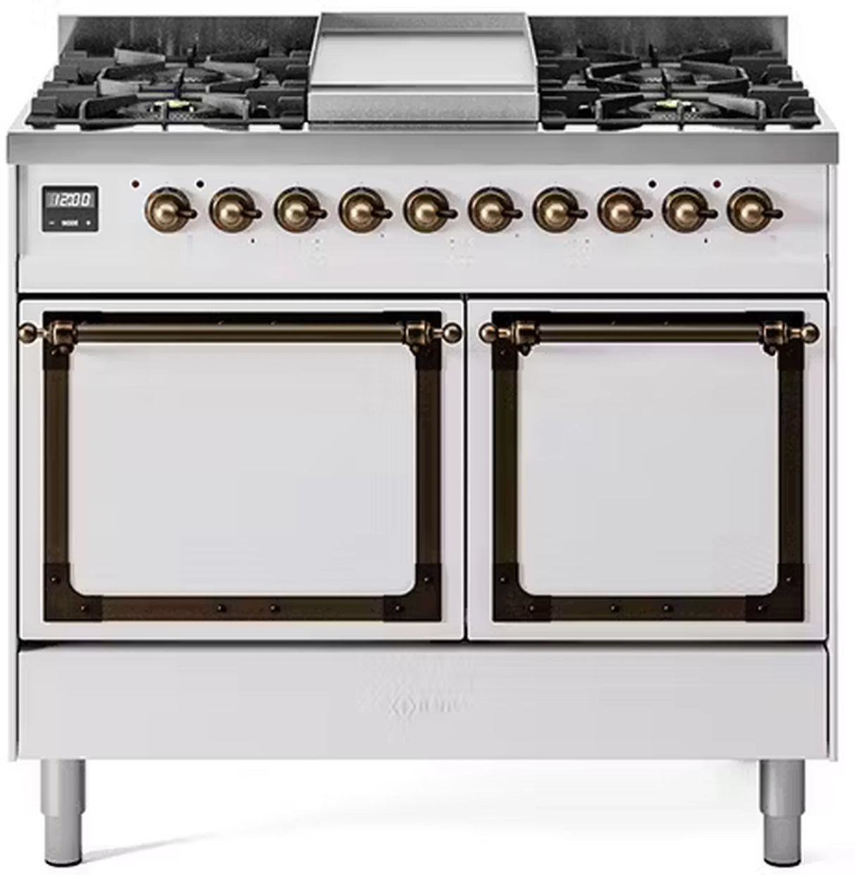 ILVE 40-Inch Nostalgie II Noblesse Propane Gas Dual Fuel Range with Solid Door Oven in White with Bronze Trim (UND40FQNMPWHBLP)