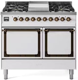 ILVE 40-Inch Nostalgie II Noblesse Propane Gas Dual Fuel Range with Solid Door Oven in White with Bronze Trim (UND40FQNMPWHBLP)