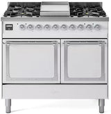 ILVE 40-Inch Nostalgie II Noblesse Propane Gas Dual Fuel Range with Solid Door Oven in White with Chrome Trim (UND40FQNMPWHCLP)