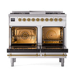 ILVE 40-Inch Nostalgie II Noblesse Propane Gas Dual Fuel Range with Solid Door Oven in White with Brass Trim (UND40FQNMPWHGLP)