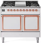 ILVE 40-Inch Nostalgie II Noblesse Propane Gas Dual Fuel Range with Solid Door Oven in White with Copper Trim (UND40FQNMPWHPLP)