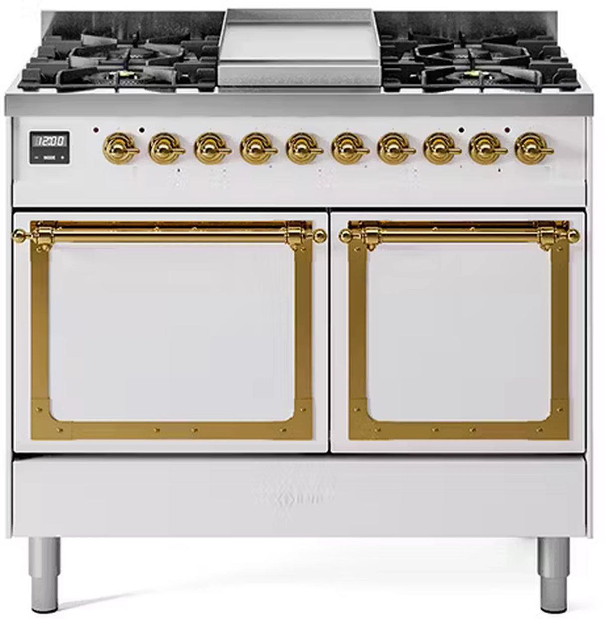ILVE 40-Inch Nostalgie II Noblesse Propane Gas Dual Fuel Range with Solid Door Oven in White with Brass Trim (UND40FQNMPWHGLP)