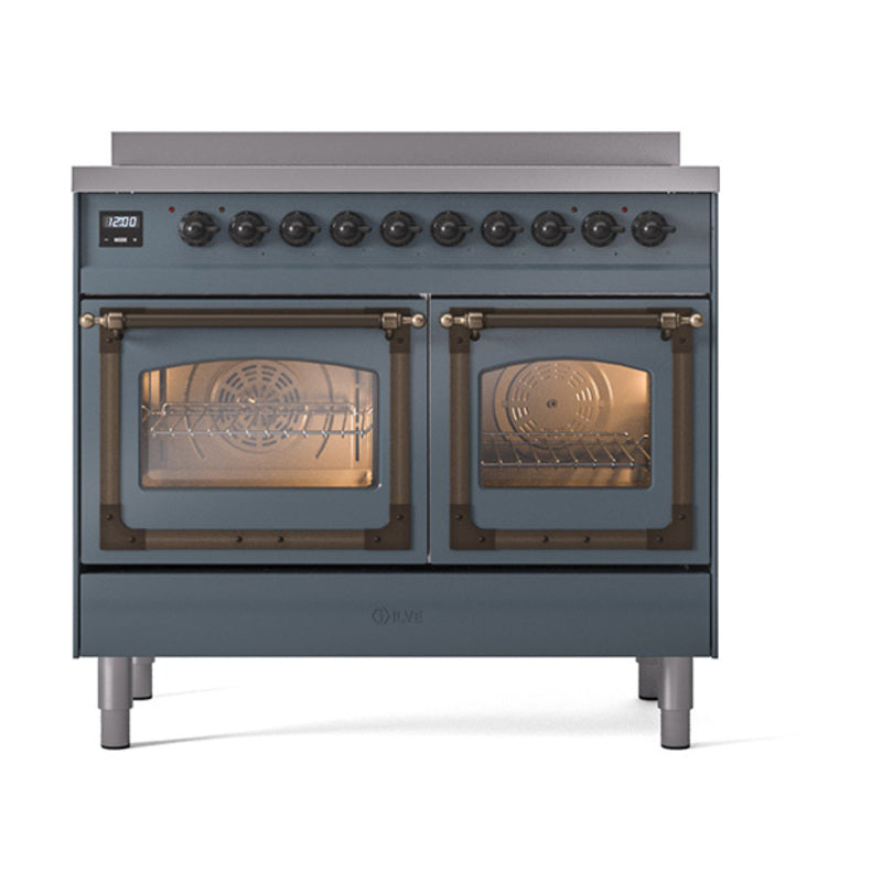 ILVE 40-Inch Nostalgie II Noblesse Induction Range with Triple Glass Door in Blue Grey with Bronze Trim (UNDI406NMPBGB)