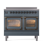ILVE 40-Inch Nostalgie II Noblesse Induction Range with Triple Glass Door in Blue Grey with Bronze Trim (UNDI406NMPBGB)
