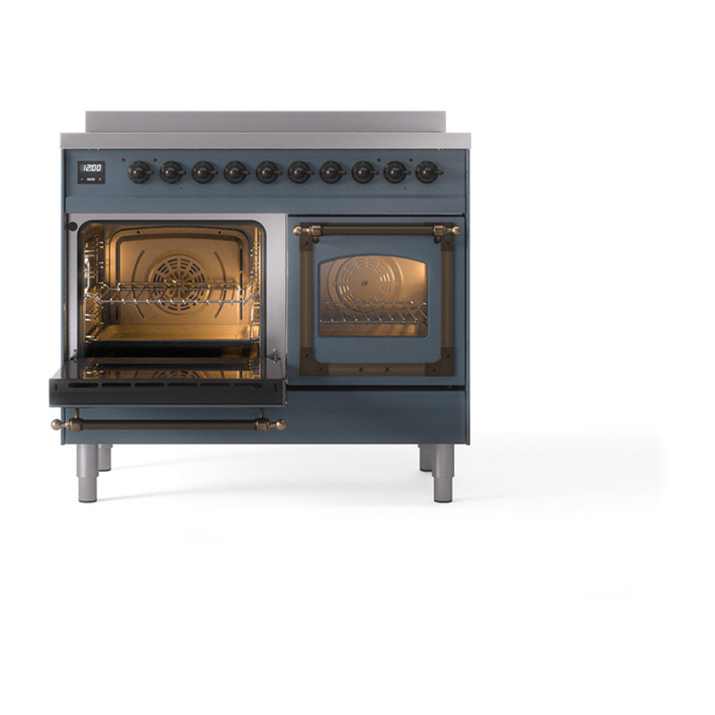 ILVE 40-Inch Nostalgie II Noblesse Induction Range with Triple Glass Door in Blue Grey with Bronze Trim (UNDI406NMPBGB)