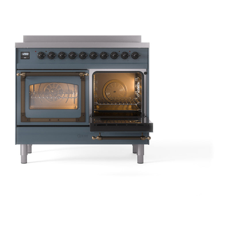 ILVE 40-Inch Nostalgie II Noblesse Induction Range with Triple Glass Door in Blue Grey with Bronze Trim (UNDI406NMPBGB)