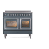 ILVE 40-Inch Nostalgie II Noblesse Induction Range with Triple Glass Door in Blue Grey with Chrome Trim (UNDI406NMPBGC)