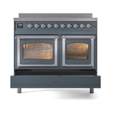 ILVE 40-Inch Nostalgie II Noblesse Induction Range with Triple Glass Door in Blue Grey with Chrome Trim (UNDI406NMPBGC)