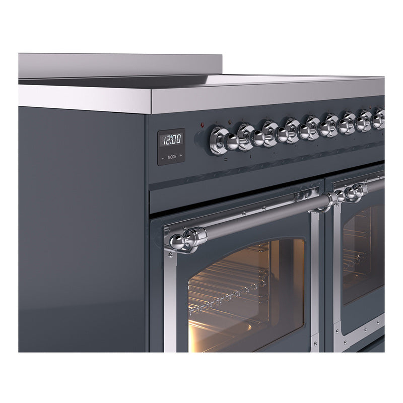 ILVE 40-Inch Nostalgie II Noblesse Induction Range with Triple Glass Door in Blue Grey with Chrome Trim (UNDI406NMPBGC)