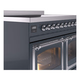 ILVE 40-Inch Nostalgie II Noblesse Induction Range with Triple Glass Door in Blue Grey with Chrome Trim (UNDI406NMPBGC)