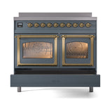 ILVE 40-Inch Nostalgie II Noblesse Induction Range with Triple Glass Door in Blue Grey with Brass Trim (UNDI406NMPBGG)