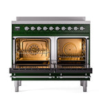 ILVE 40-Inch Nostalgie II Noblesse Induction Range with Triple Glass Door in Emerald Green with Chrome Trim (UNDI406NMPEGC)