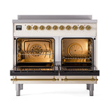 ILVE 40-Inch Nostalgie II Noblesse Induction Range with Solid Door Oven in Antique White with Brass Trim (UNDI406QNMPAWG)