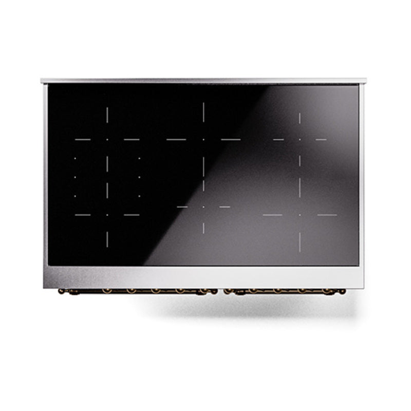 ILVE 40-Inch Nostalgie II Noblesse Induction Range with Solid Door Oven in Blue Grey with Bronze Trim (UNDI406QNMPBGB)