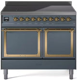 ILVE 40-Inch Nostalgie II Noblesse Induction Range with Solid Door Oven in Blue Grey with Brass Trim (UNDI406QNMPBGG)