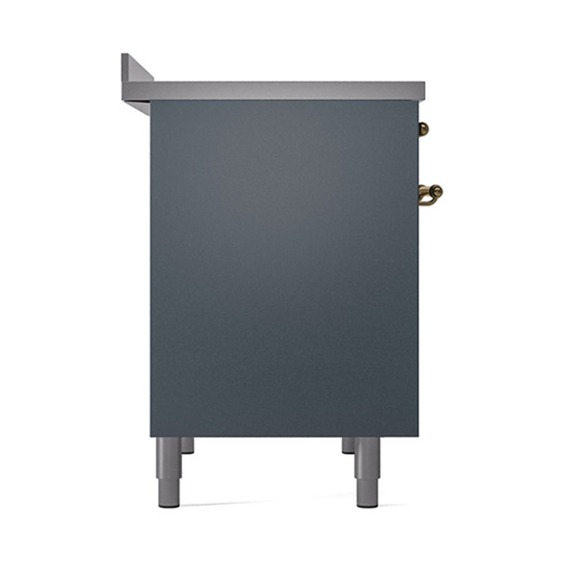 ILVE 40-Inch Nostalgie II Noblesse Induction Range with Solid Door Oven in Blue Grey with Brass Trim (UNDI406QNMPBGG)