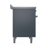 ILVE 40-Inch Nostalgie II Noblesse Induction Range with Solid Door Oven in Blue Grey with Brass Trim (UNDI406QNMPBGG)