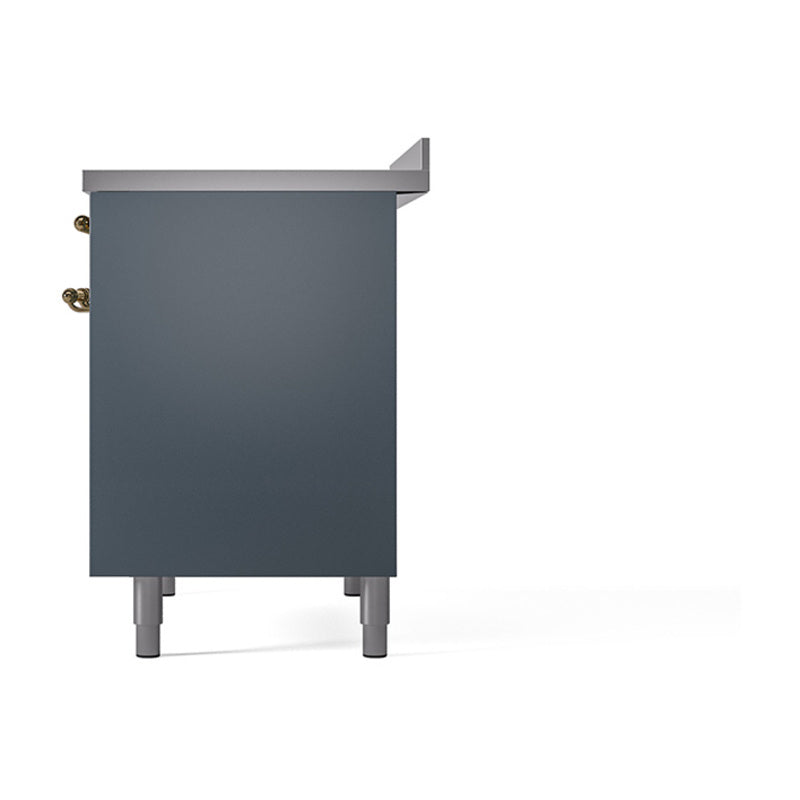 ILVE 40-Inch Nostalgie II Noblesse Induction Range with Solid Door Oven in Blue Grey with Brass Trim (UNDI406QNMPBGG)